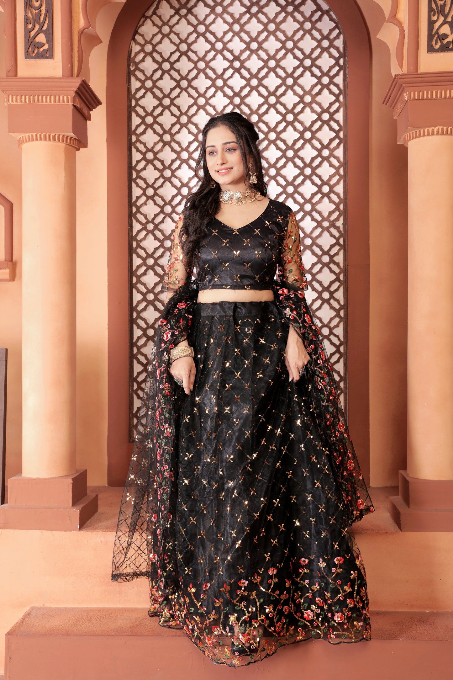 New Party-Wear Sequin Lehenga Choli (Black)