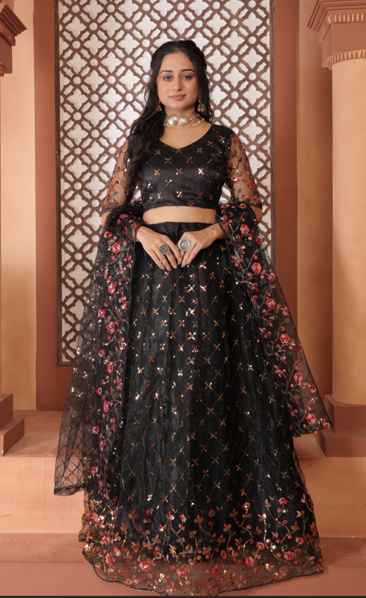 New Party-Wear Sequin Lehenga Choli (Black)