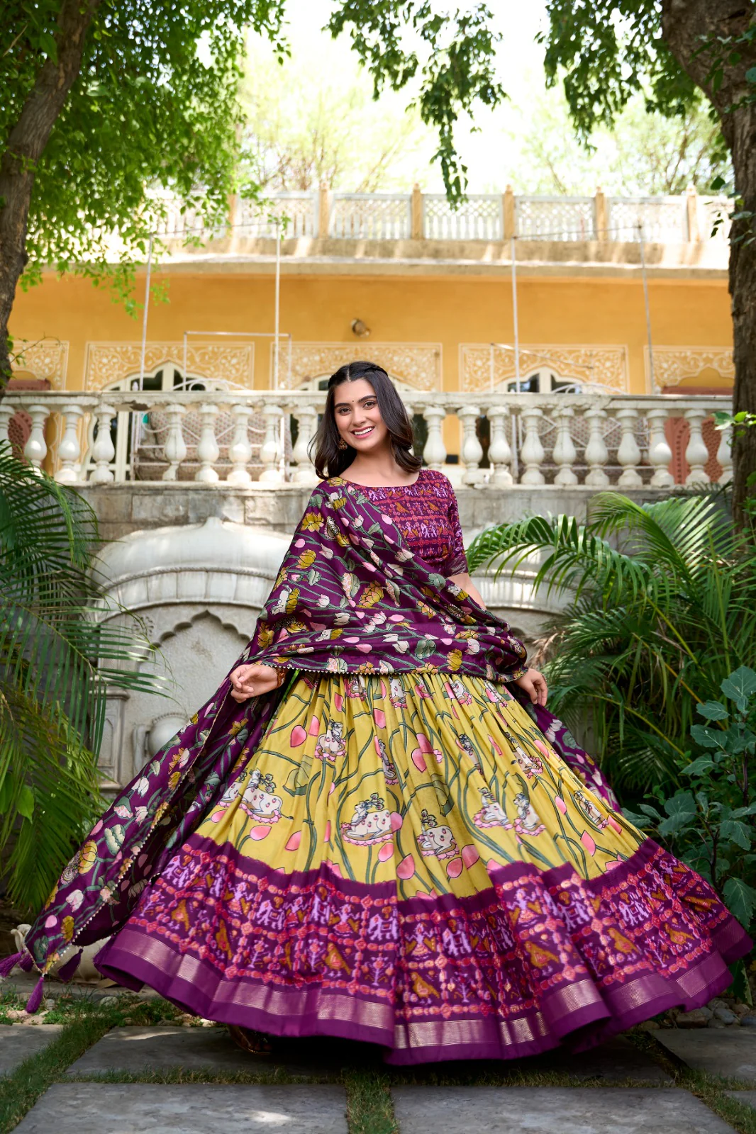 Awesome Yellow Patola Printed Silk Lehenga Choli With Dupatta.
