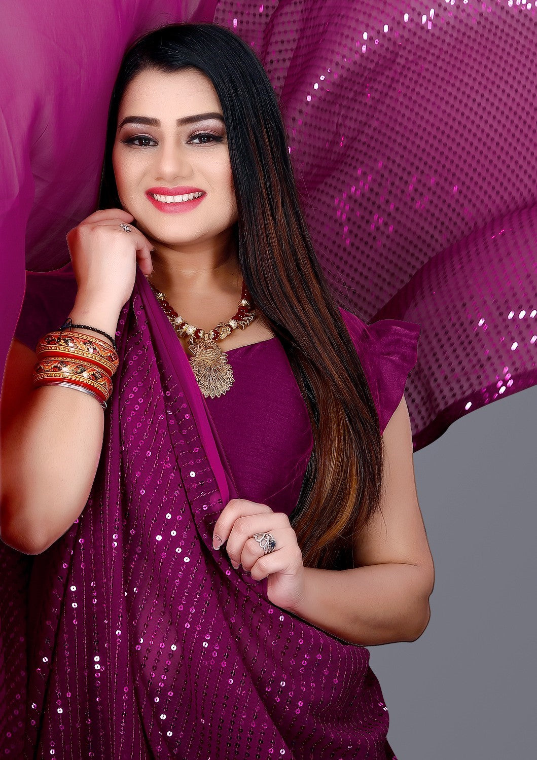 Beautiful Georgette Hevy & Fency Sequence Work Saree
