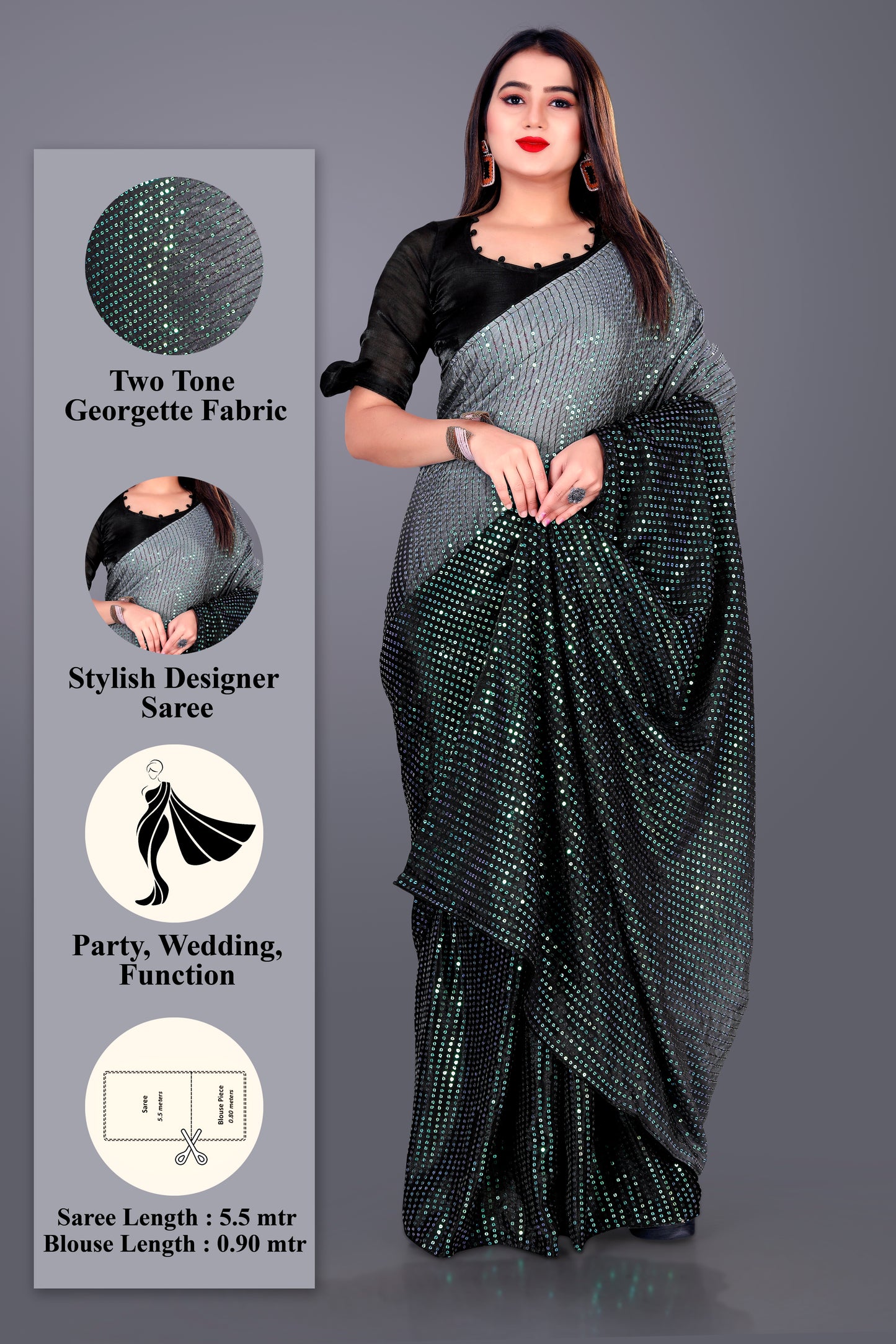 Beautiful Georgette Hevy & Fency Sequence Work Saree.