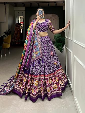 Women's Silk Lehenga and Choli with Blue Patola Print Traditional Lehenga Choli | lLengha choli for Woman ,Ladies.