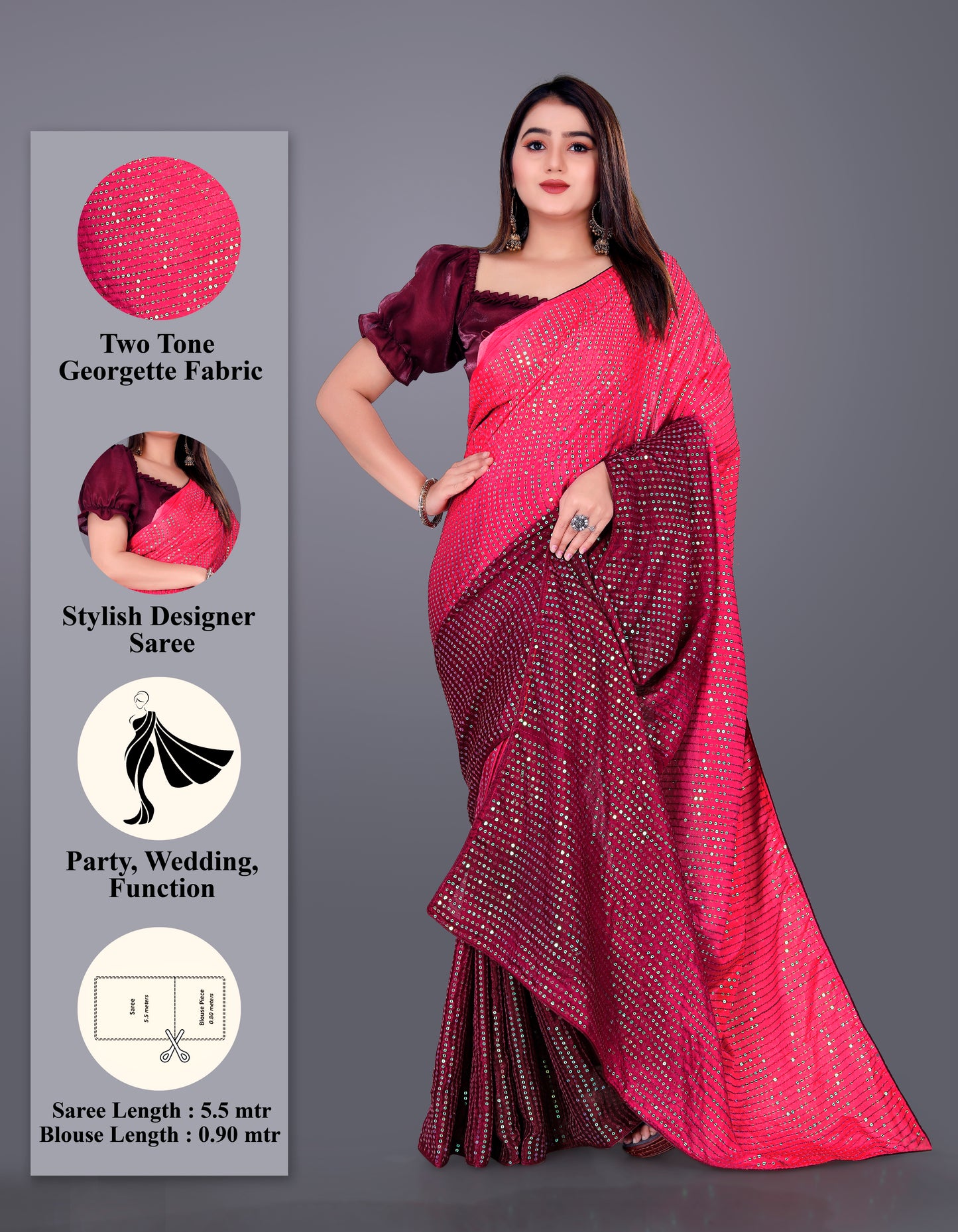 Beautiful Georgette Hevy & Fency Sequence Work Saree.