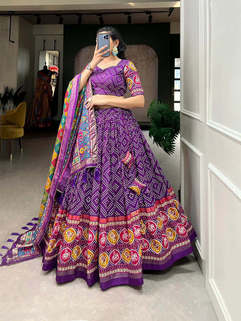 Women's Silk Lehenga and Choli with Blue Patola Print Traditional Lehenga Choli | lLengha choli for Woman ,Ladies.