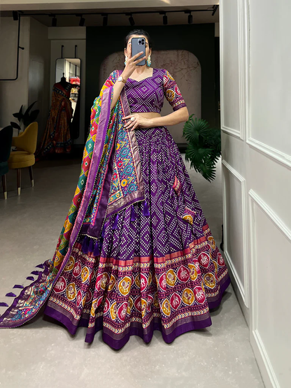 Women's Silk Lehenga and Choli with Blue Patola Print Traditional Lehenga Choli | lLengha choli for Woman ,Ladies.