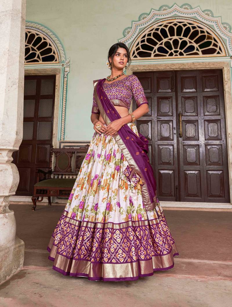 Dola Silk With Printed With Foil Work Lehenga Choli For Wedding.