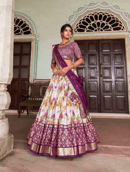Dola Silk With Printed With Foil Work Lehenga Choli For Wedding.