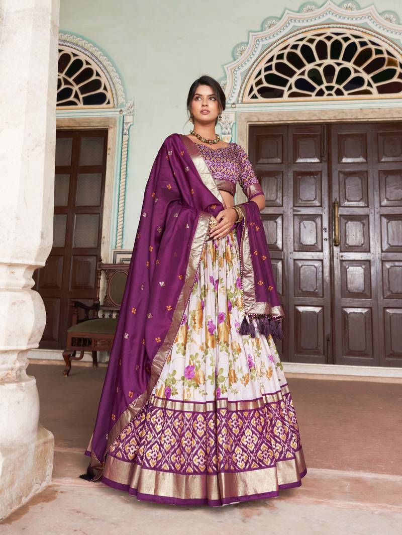 Dola Silk With Printed With Foil Work Lehenga Choli For Wedding.