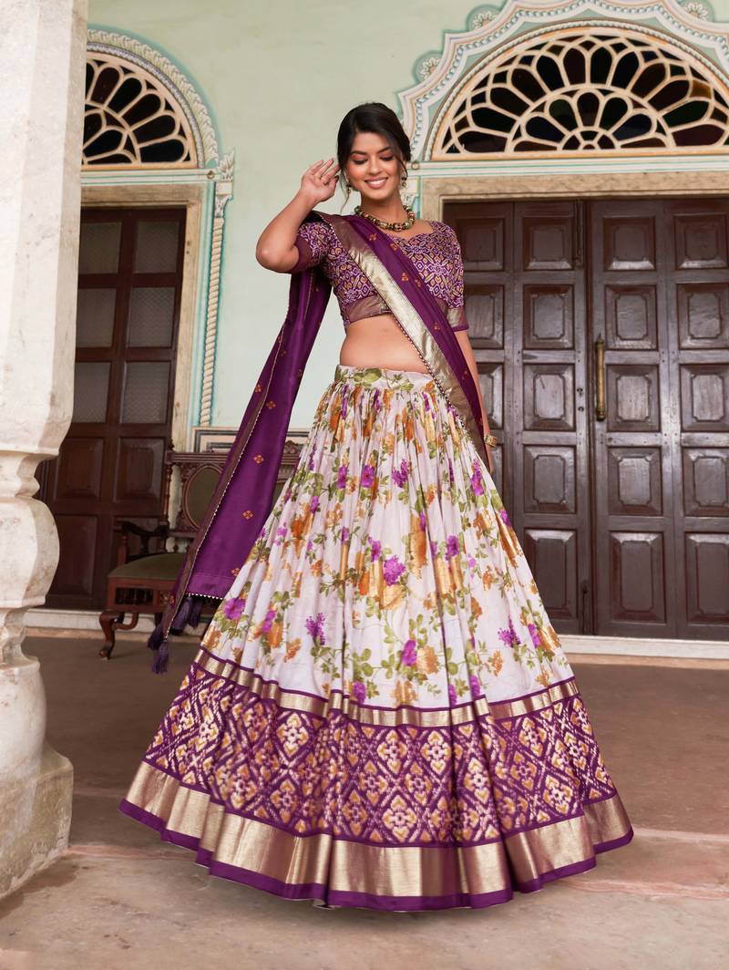 Dola Silk With Printed With Foil Work Lehenga Choli For Wedding.