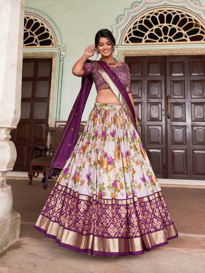 Dola Silk With Printed With Foil Work Lehenga Choli For Wedding.