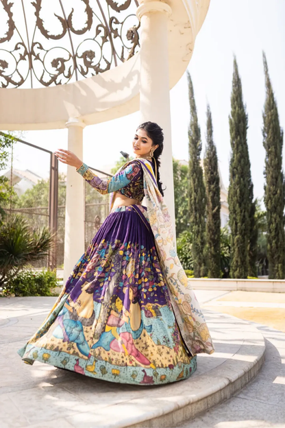 Ethnic Kalamkari Lehenga with Intricate Nature-Inspired Patterns.