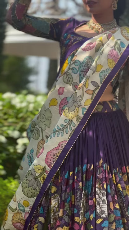Ethnic Kalamkari Lehenga with Intricate Nature-Inspired Patterns.